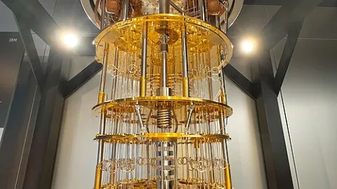 Photo of an IBM Quantum System One, taken at the ThinkLab of IBM's TJ Watson Research Center in Yorktown Heights, New York.