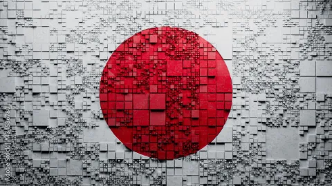 Flag of Japan rendered in futuristic style.