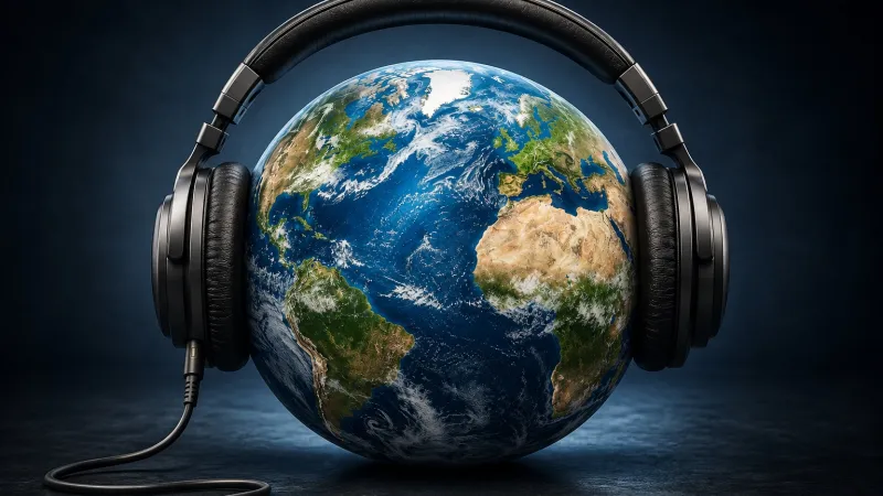 Globe wearing headphones